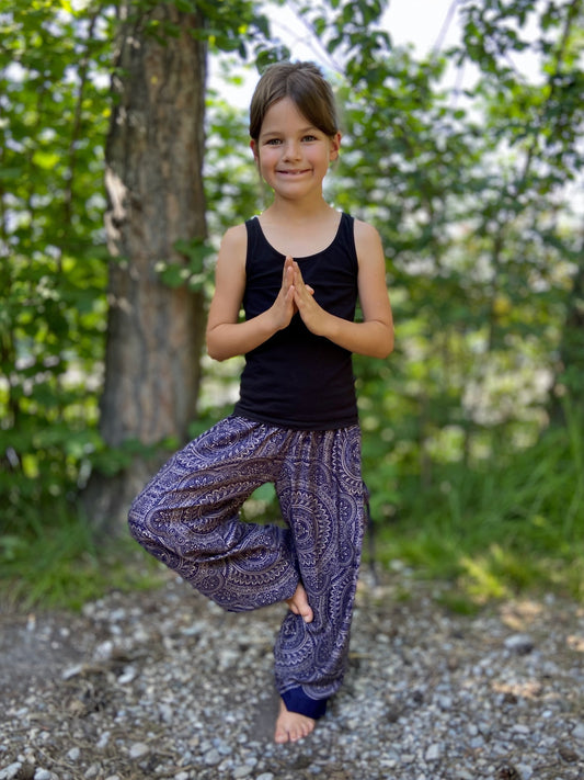 dunkelblau gemusterte Pluderhose für Kinder