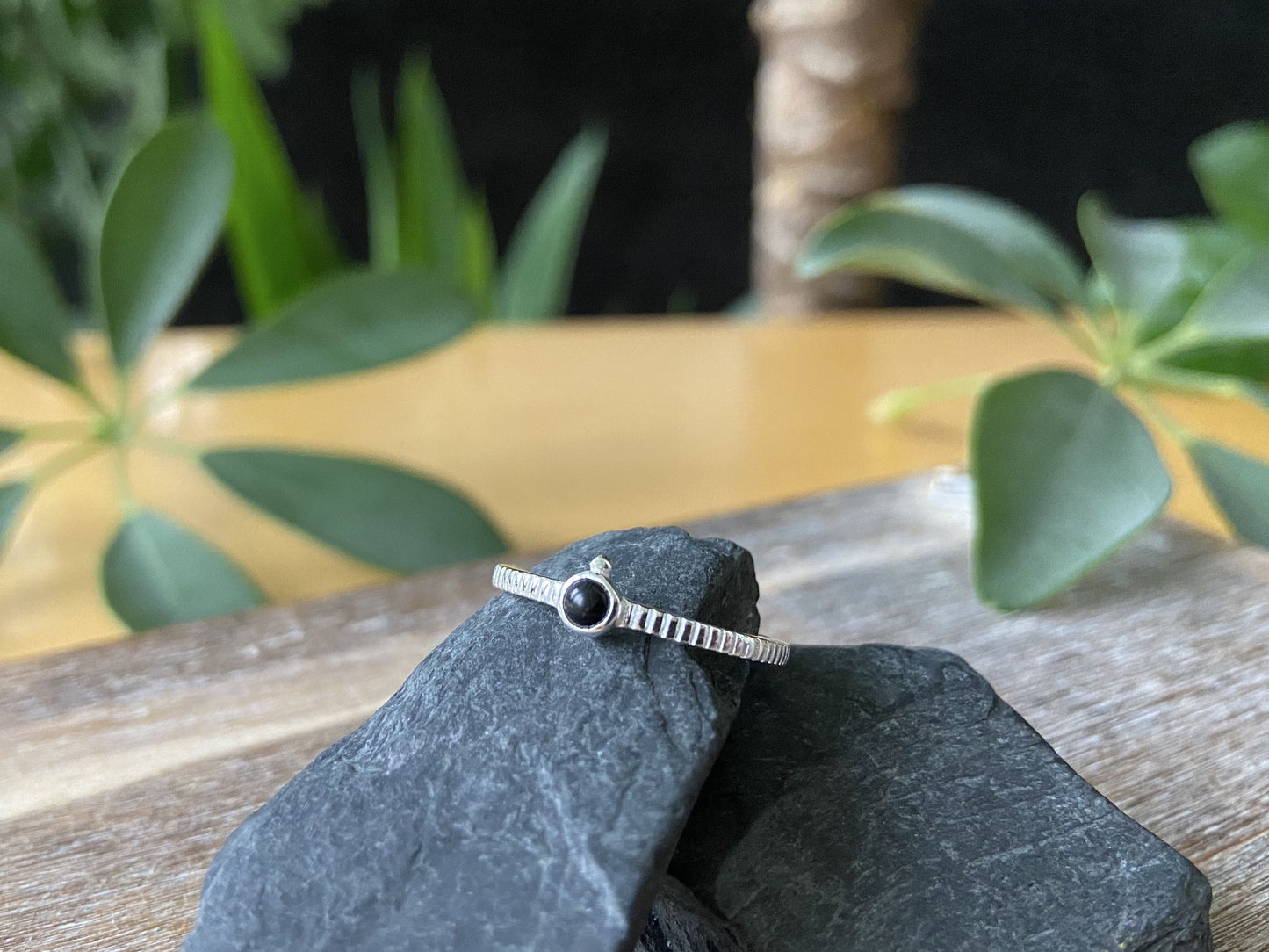 Dainty silver ring with small stone and beads