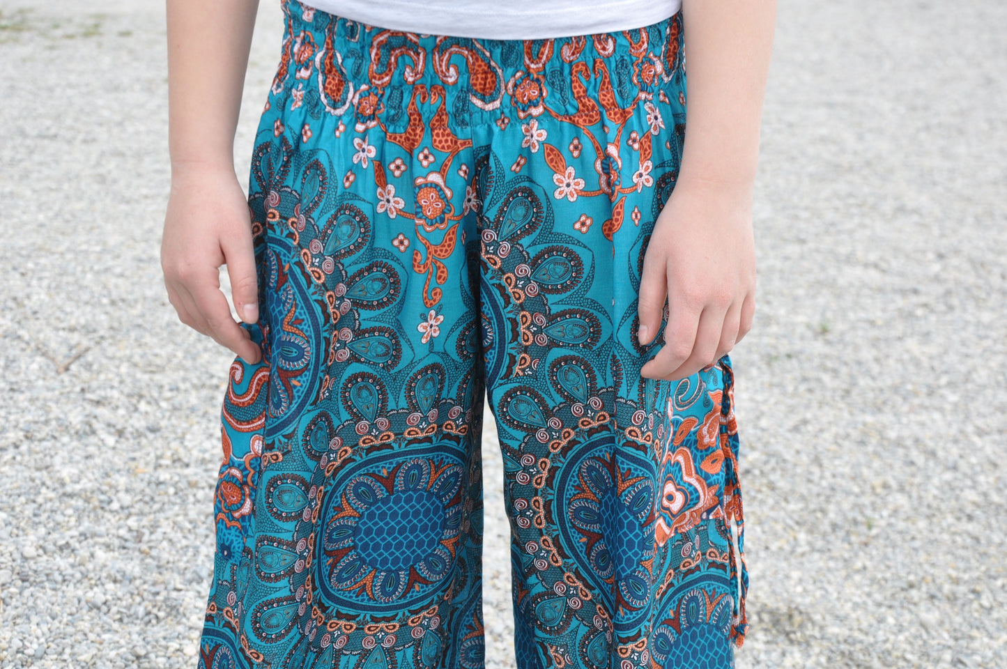 turquoise orange patterned harem pants for children