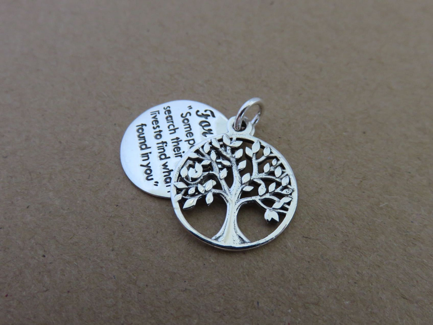 Pendant tree of life with saying made of silver