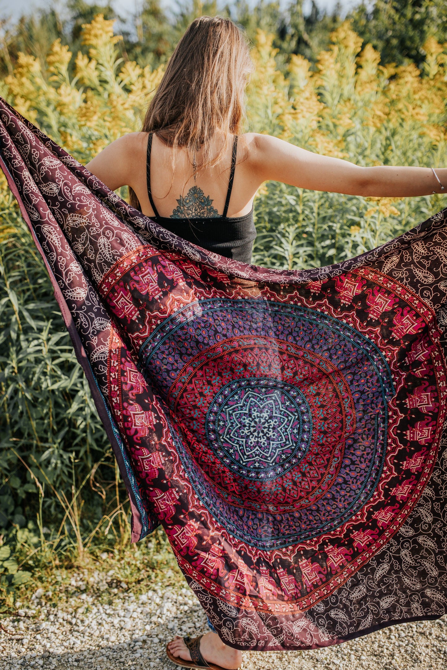 purple pink sarong/bath towel with mandala pattern