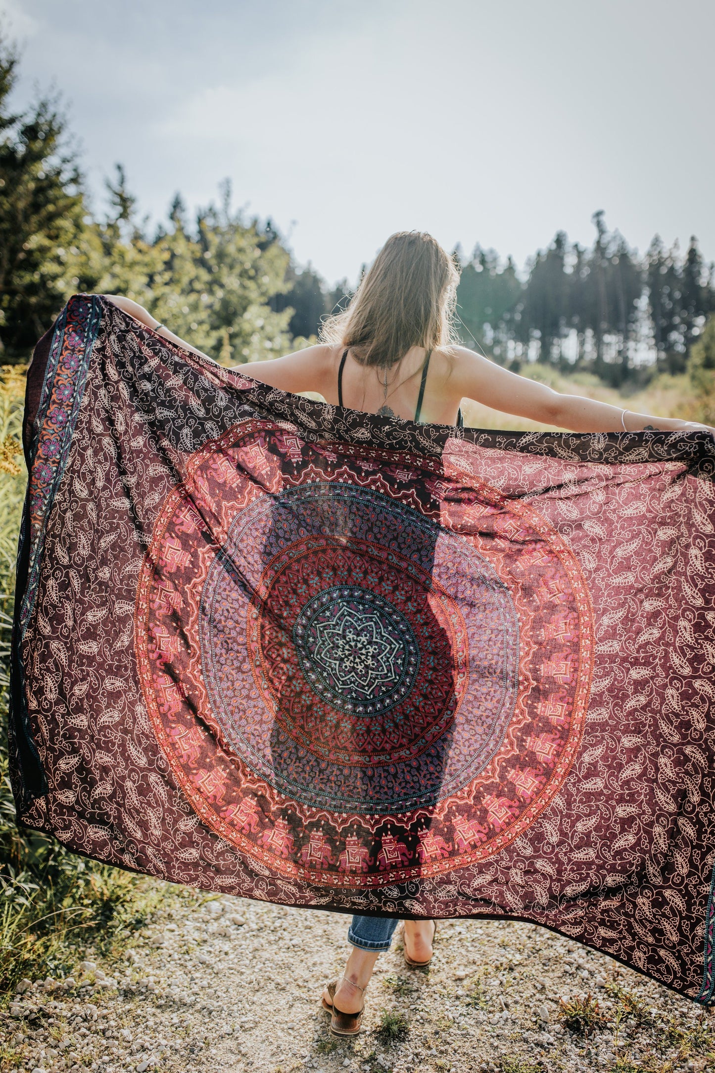 purple pink sarong/bath towel with mandala pattern