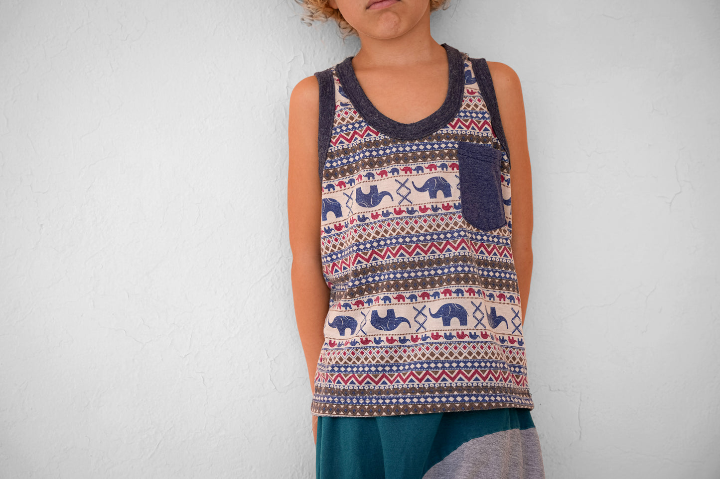 colorful patterned tank top with elephants for children