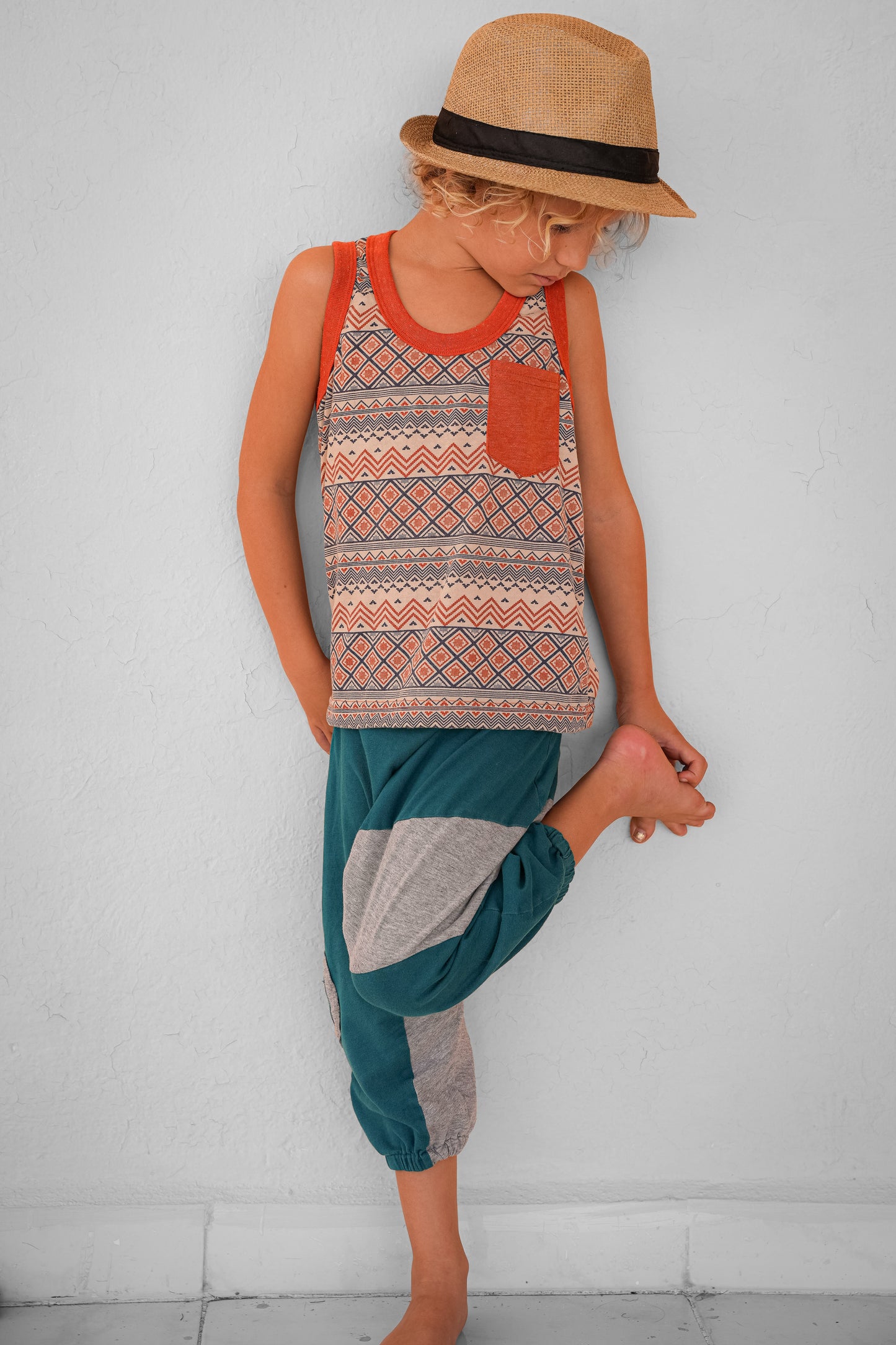orange blue patterned tank top for kids