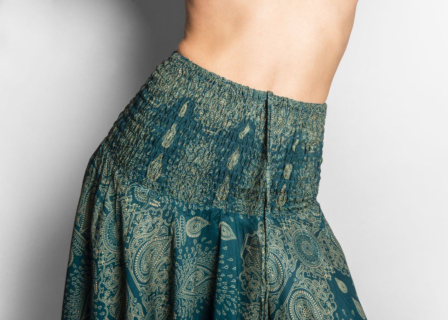 filigree patterned skirt with fringes in turquoise, summer dress, elf dress, pointed skirt, fringed skirt