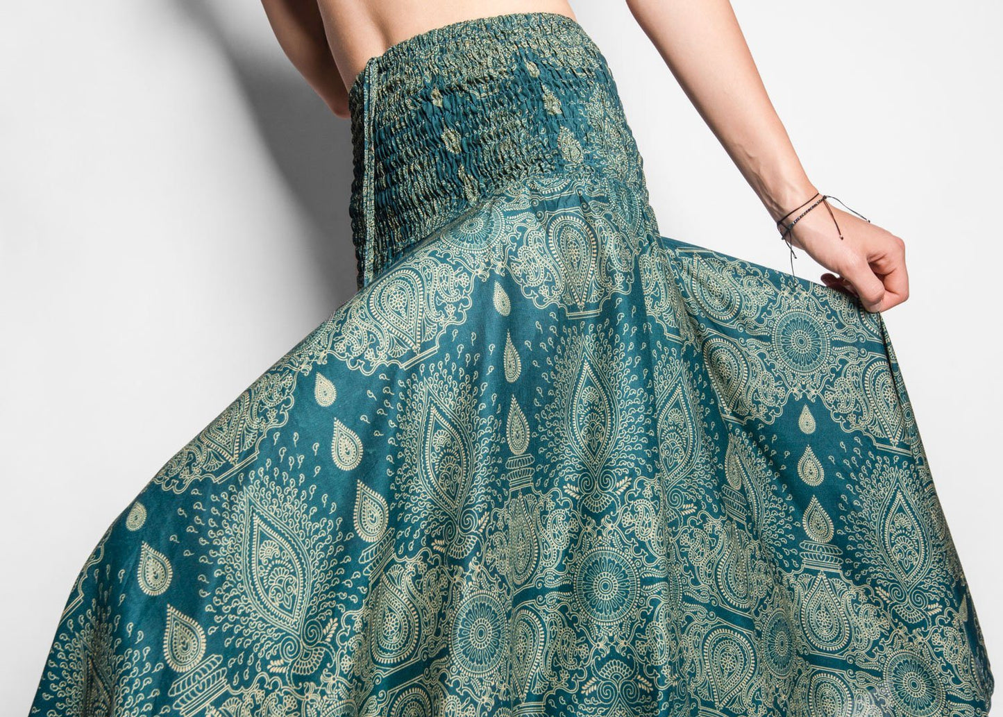 filigree patterned skirt with fringes in turquoise, summer dress, elf dress, pointed skirt, fringed skirt