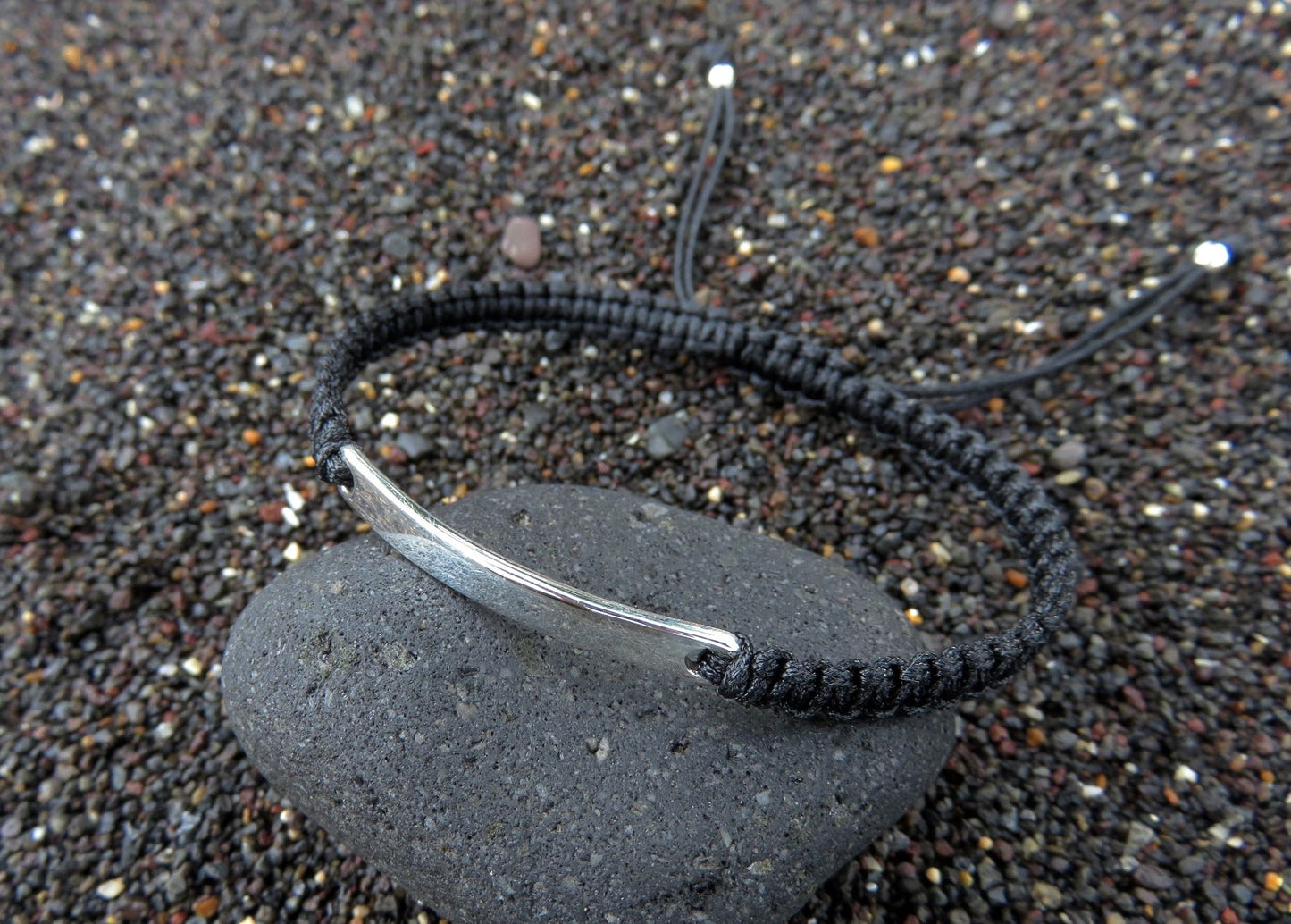 schwarzes Armband für Männer mit Silber Element