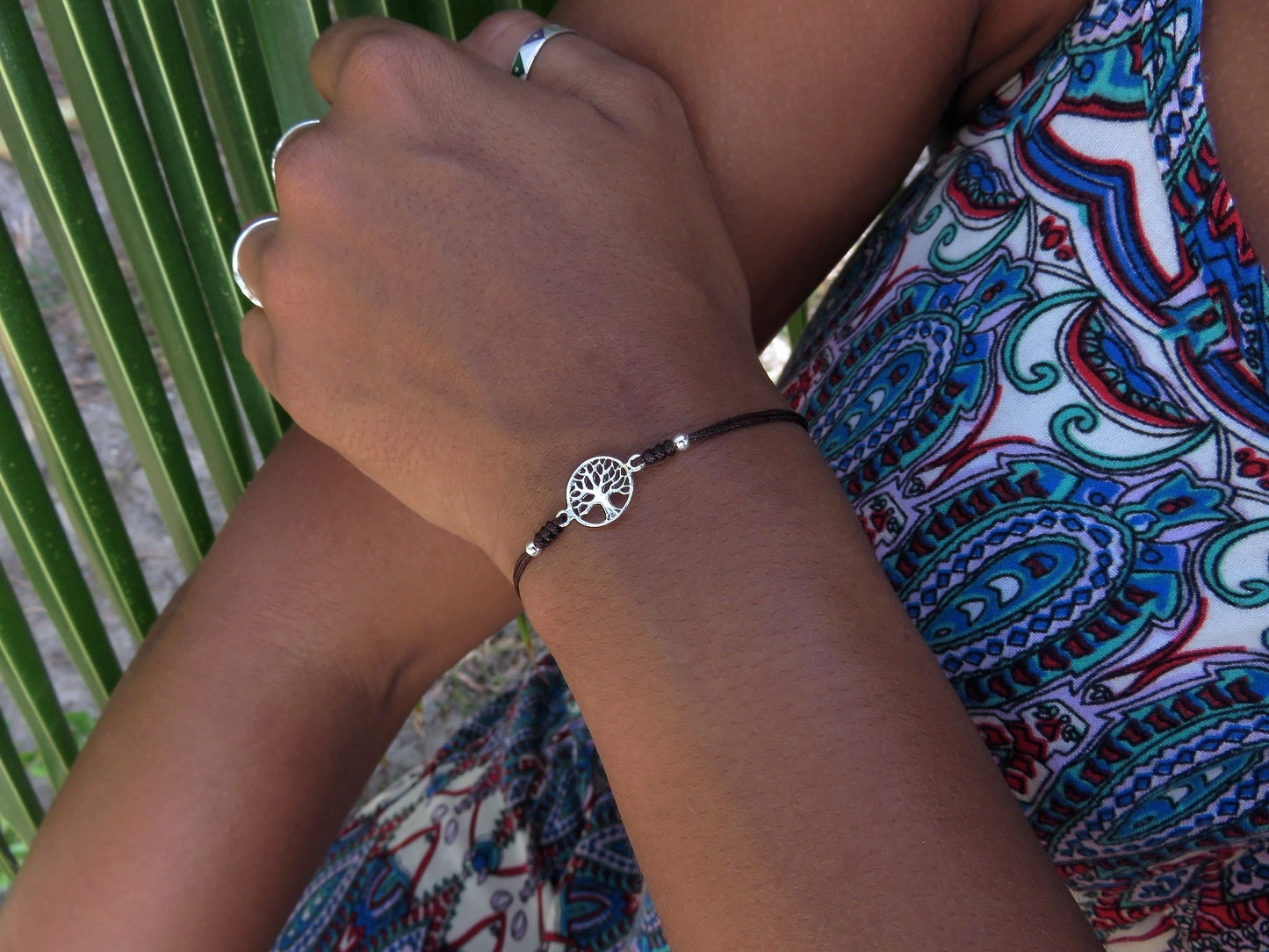 Bracelet with tree of life made of silver in brown, unisex