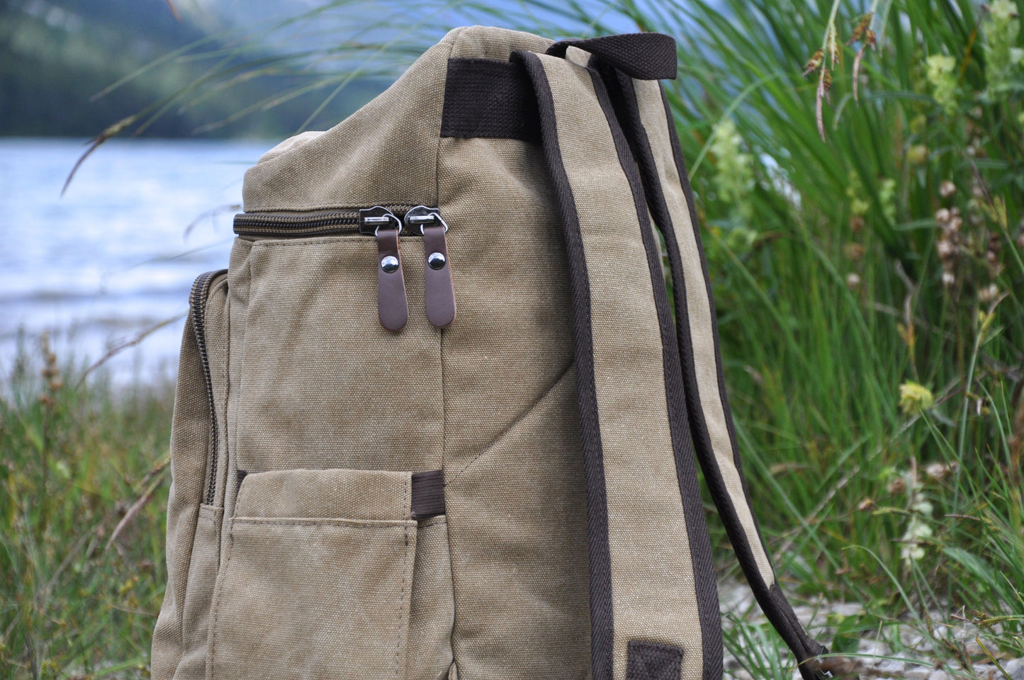 Canvas backpack in beige