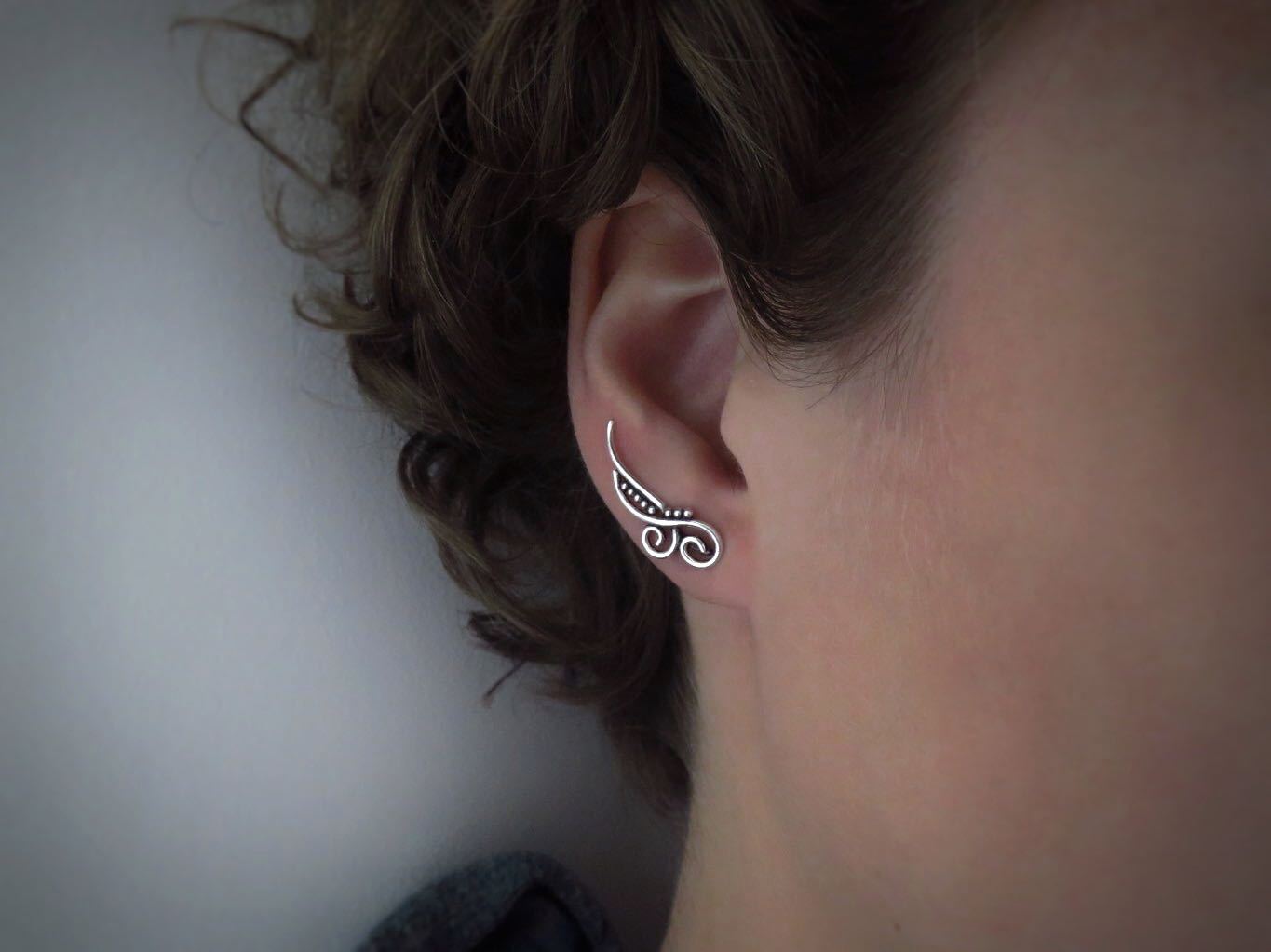 Earclimber earrings two spirals made of silver