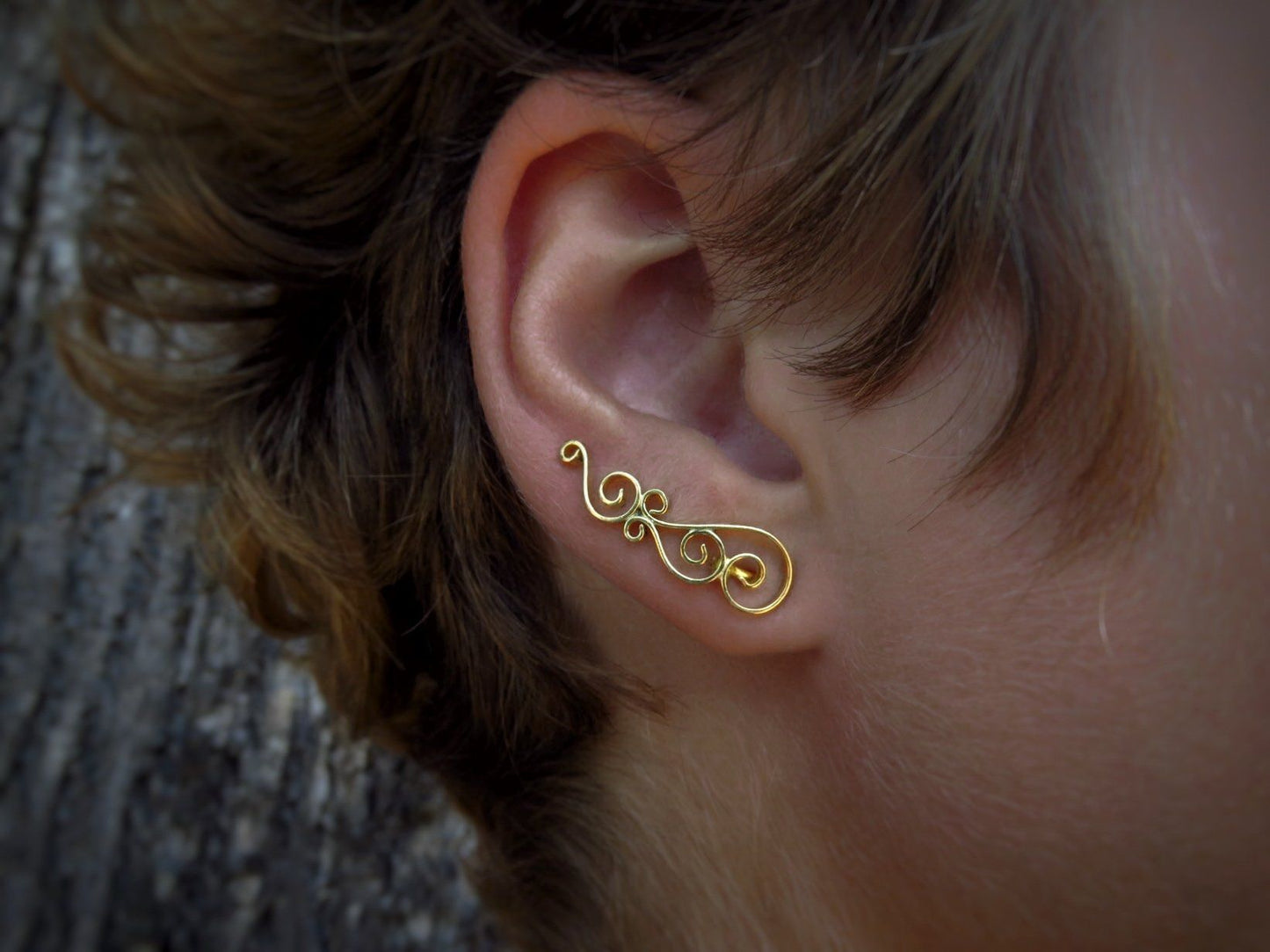 Earclimber earrings with silver spirals