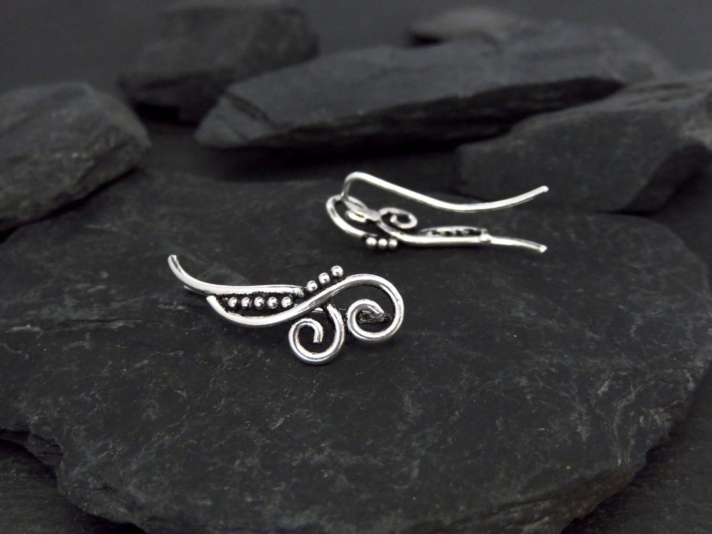 Earclimber earrings two spirals made of silver