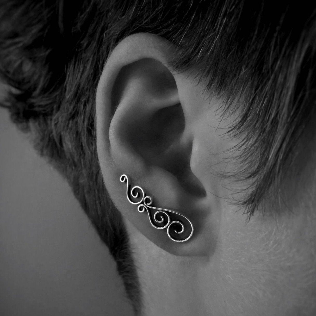 Earclimber earrings with silver spirals