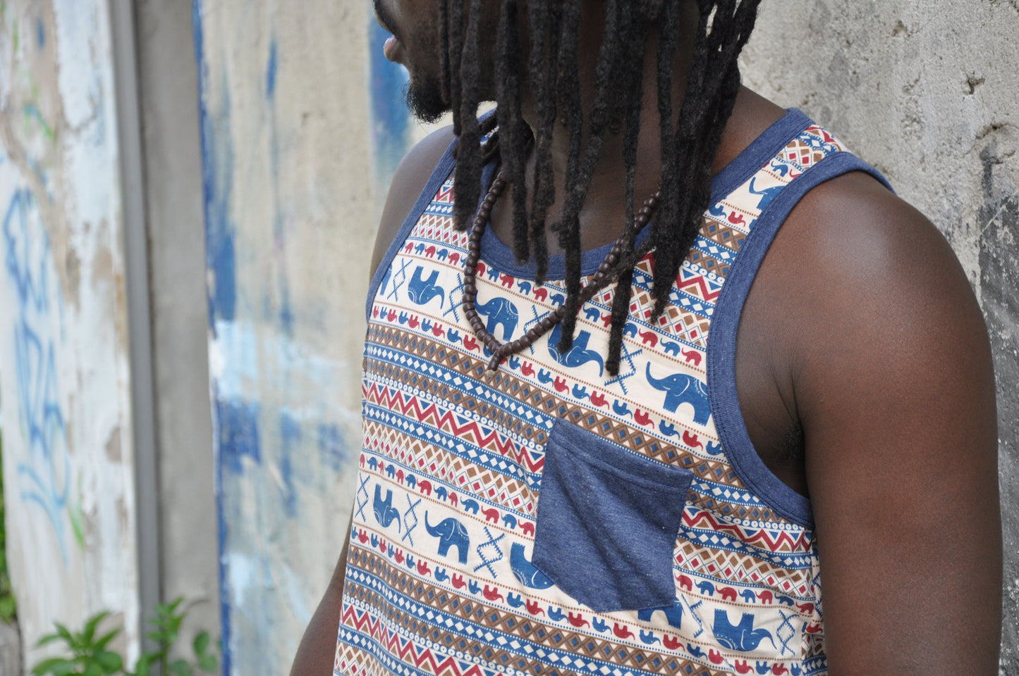 Elephant tank top for men with chest pocket