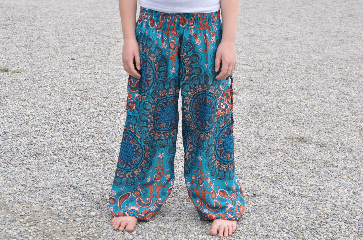 turquoise orange patterned harem pants for children