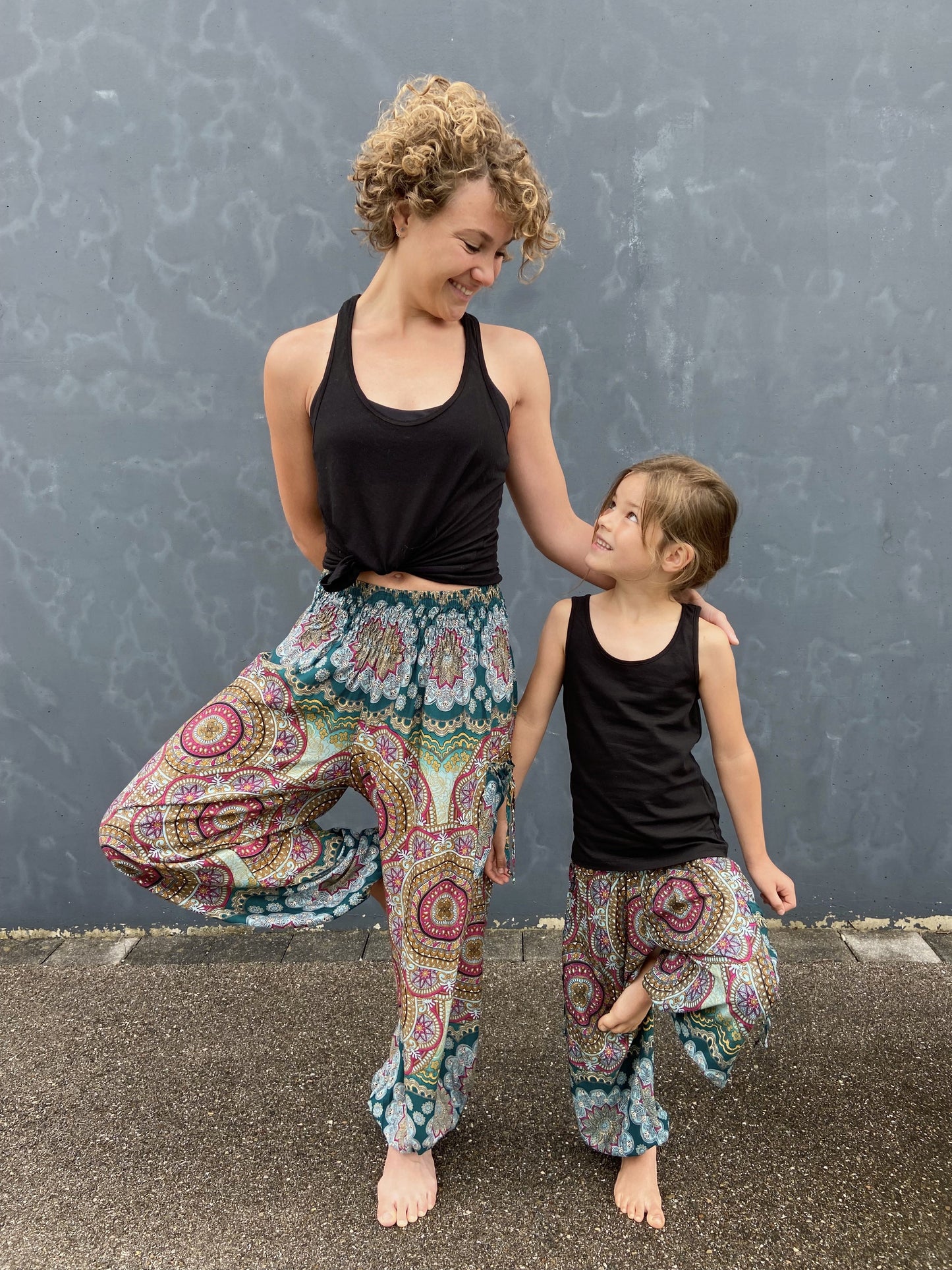 colorful patterned harem pants with pockets for adults