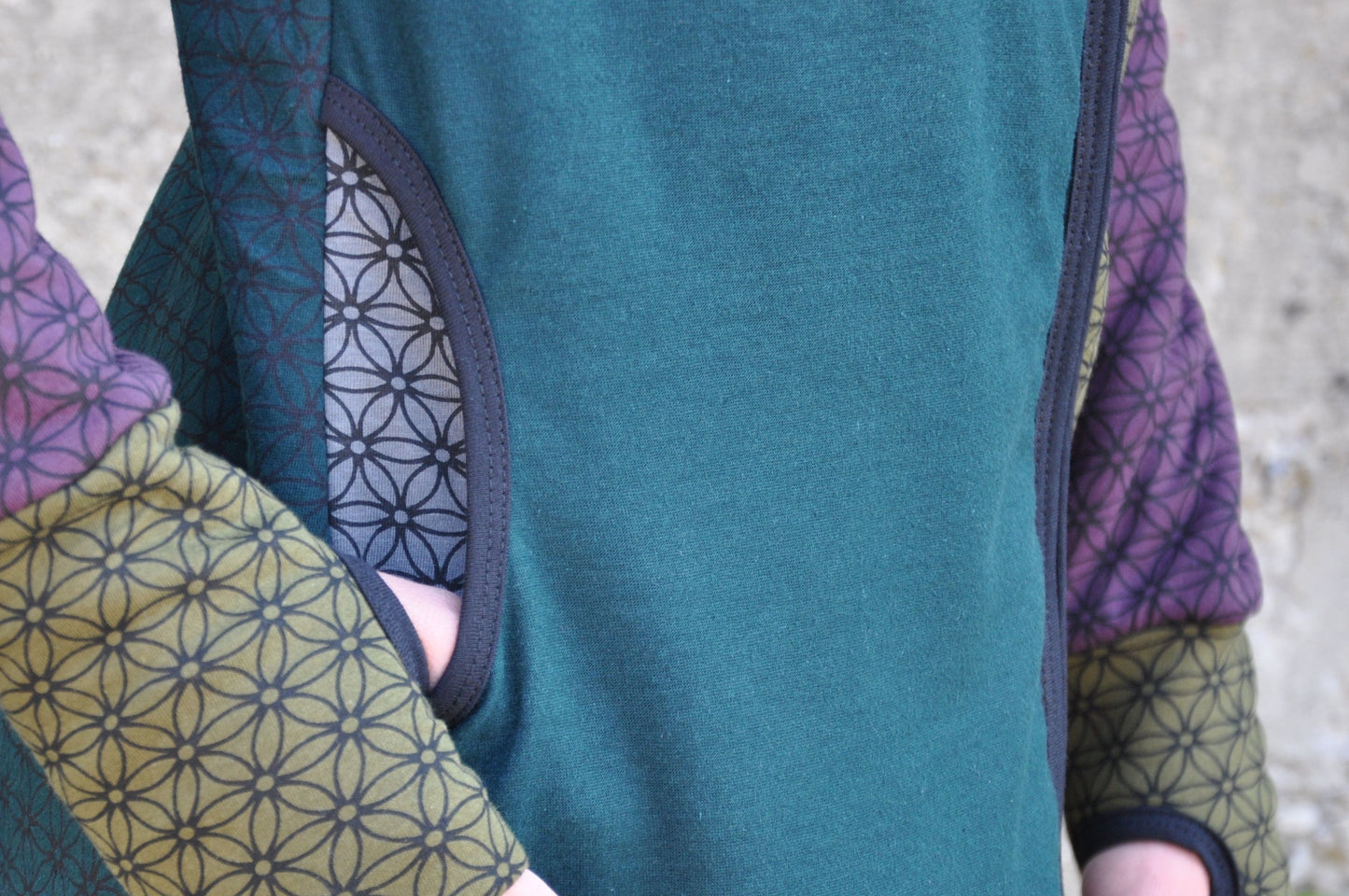 Patchwork hoodie with colorful floral pattern