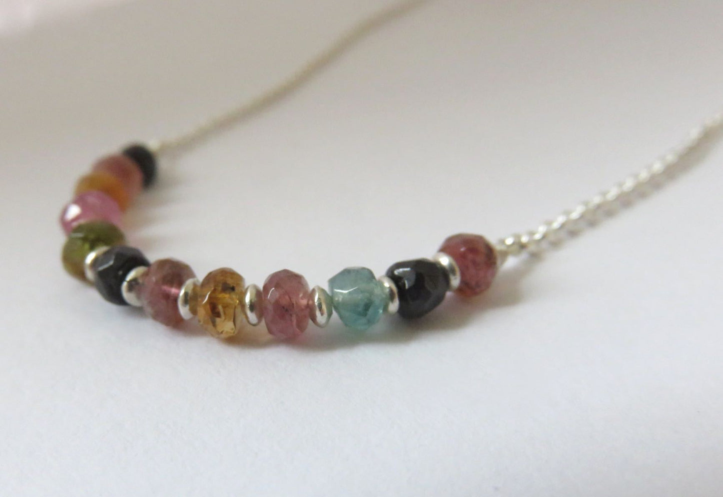 Necklace with small tourmaline stones made of silver