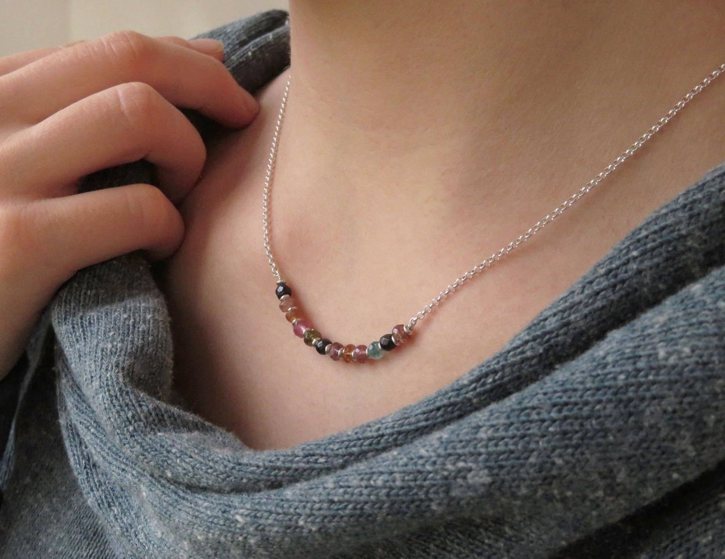 Necklace with small tourmaline stones made of silver