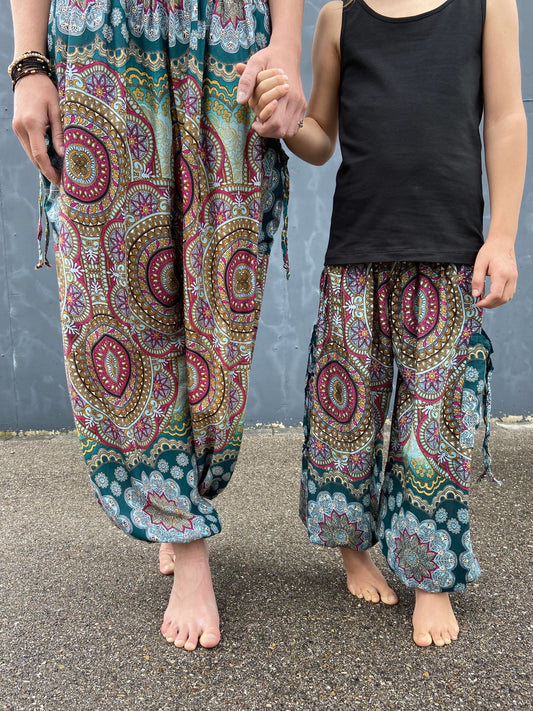 colorful patterned harem pants with pockets for adults