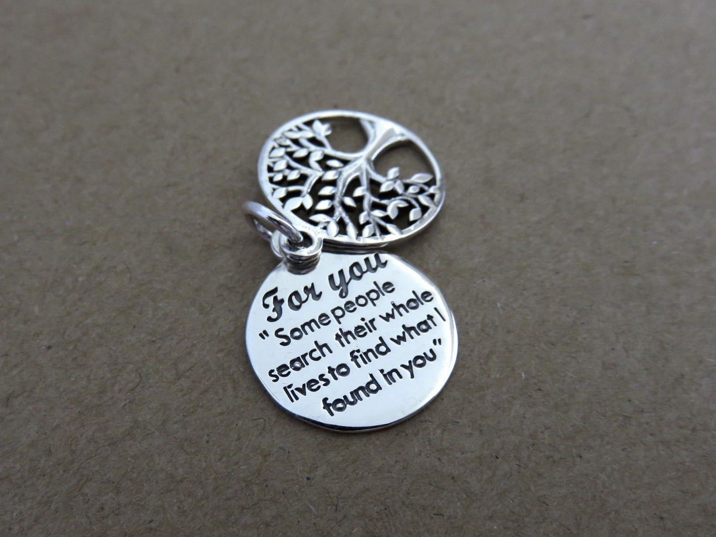 Pendant tree of life with saying made of silver