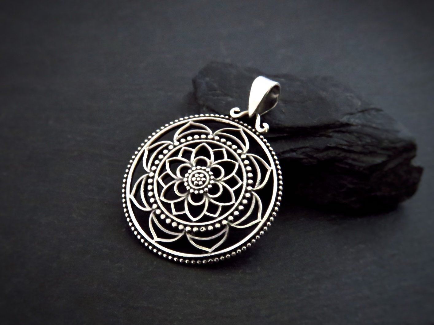 floral mandala pendant made of silver