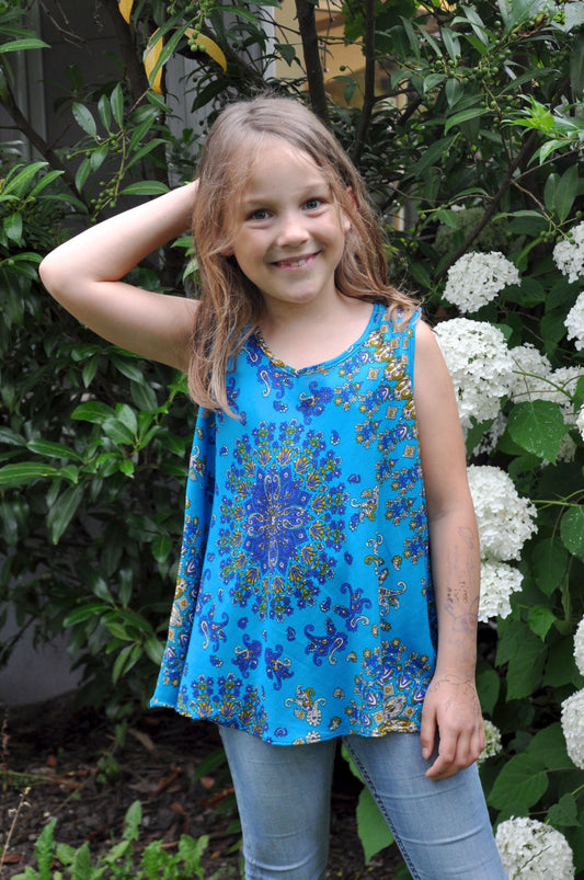 geblümtes Tanktop für Mädchen in blau