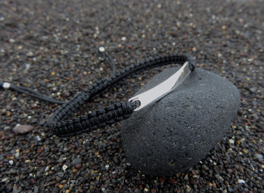 black bracelet for men with silver element
