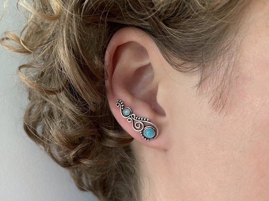 Earclimber Ohrringe mit Larimar Steinen aus Silber