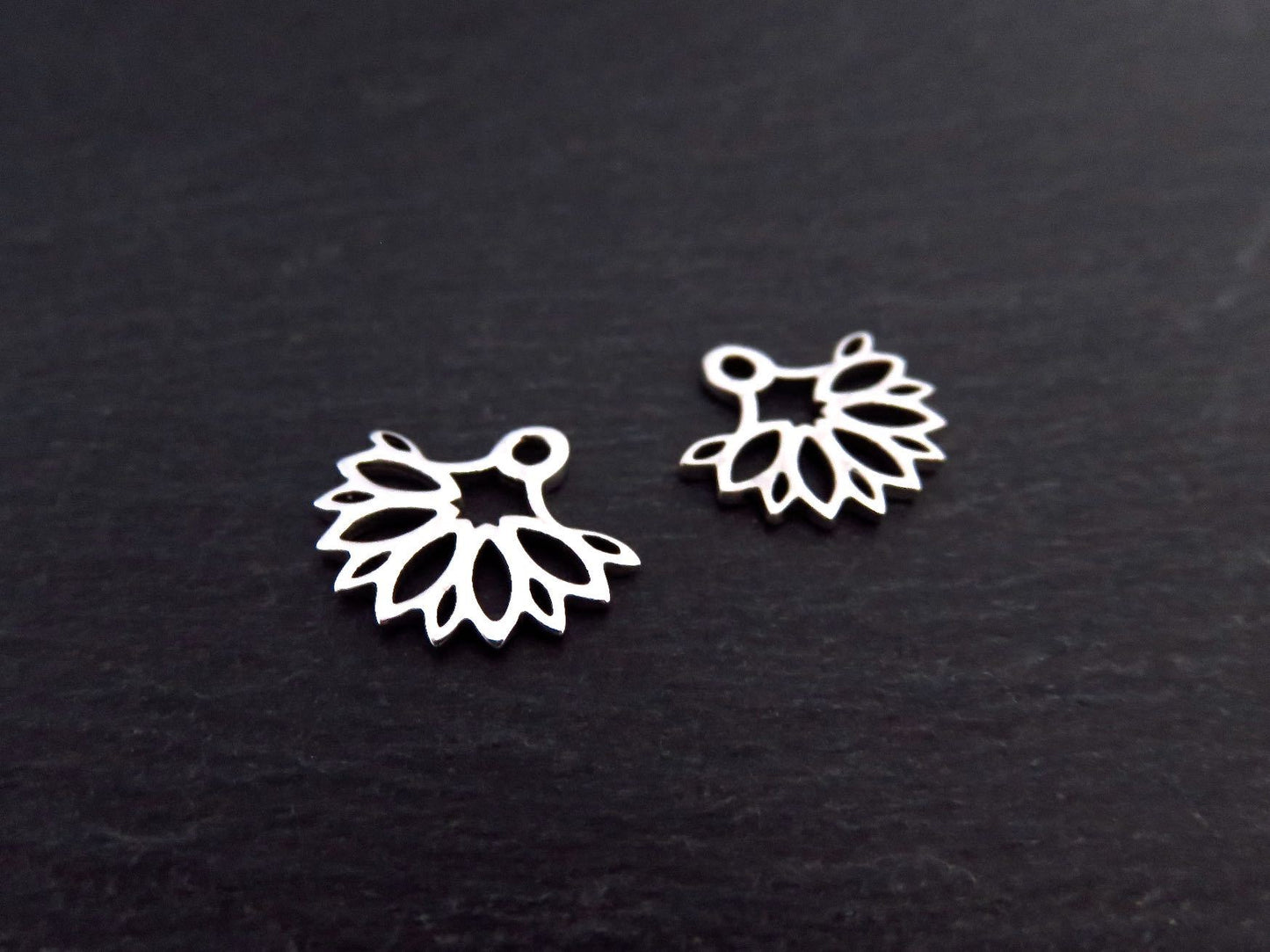Front back stud earrings with black onyx stone made of silver