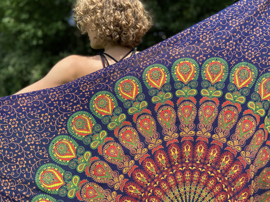 Sarong, beach towel, bath towel with mandala in blue/colorful