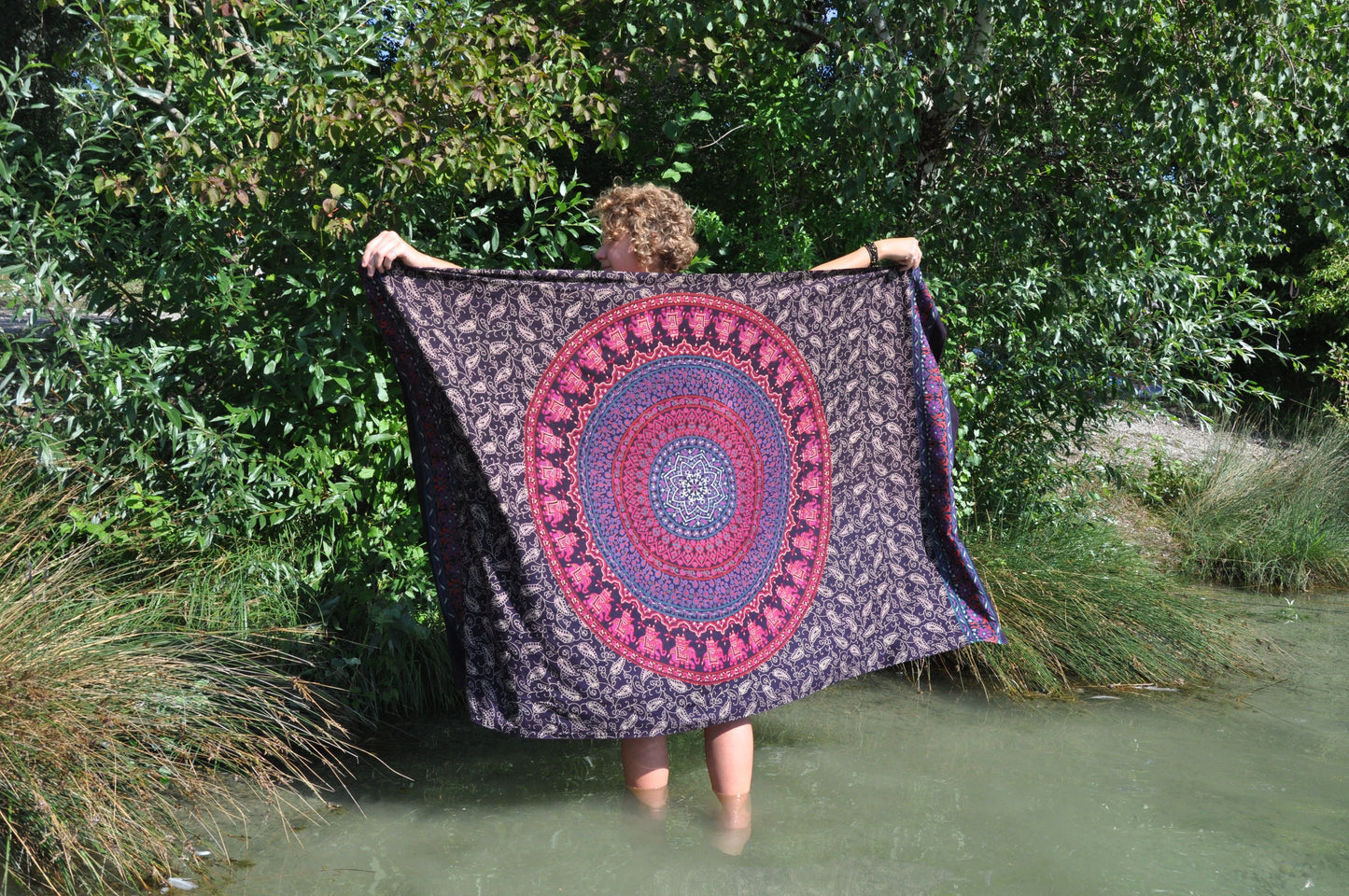 purple pink sarong/bath towel with mandala pattern