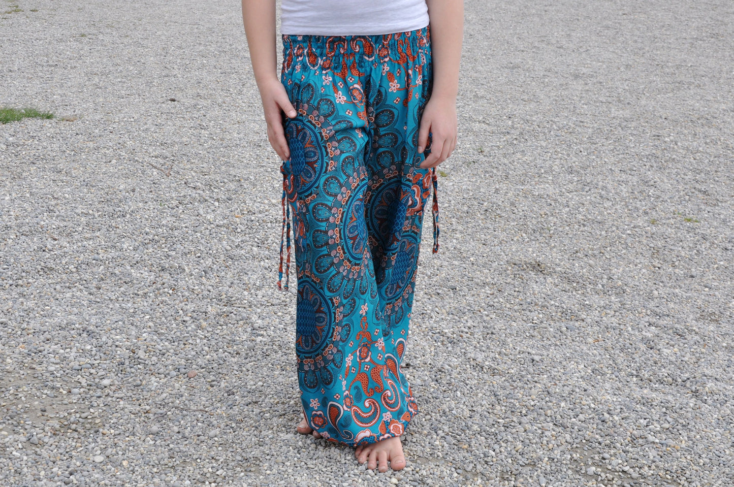turquoise orange patterned harem pants for children