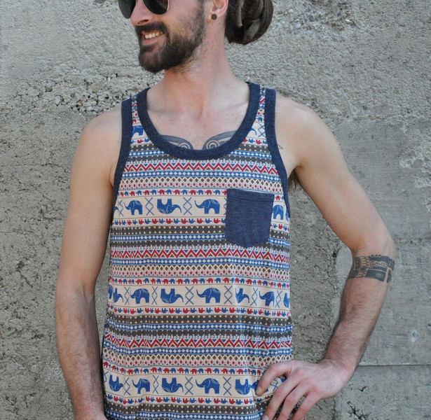Elephant tank top for men with chest pocket