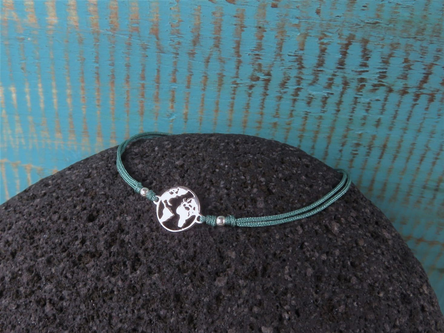Bracelet set world map made of silver in black or turquoise
