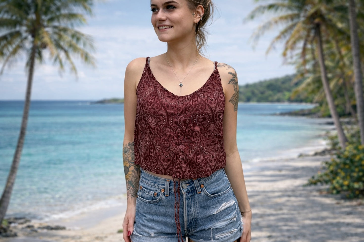 leichtes Boho Sommer Top- 2 Looks- rot gemustert