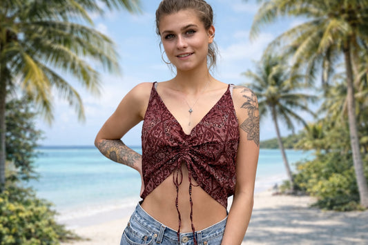 leichtes Boho Sommer Top- 2 Looks- rot gemustert