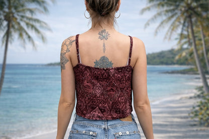 leichtes Boho Sommer Top- 2 Looks- rot gemustert