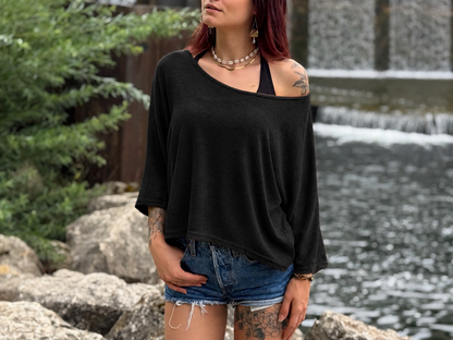 halblanges lockeres Shirt in schwarz
