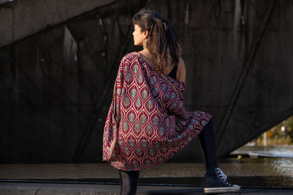 blue orange patterned kimono, blouse, cover-up, light jacket