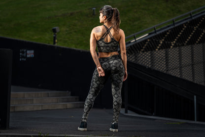 Block print leggings with floral pattern in black 