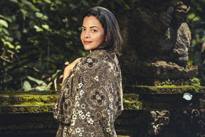braun gold floral gemusterter Kimono, Bluse, Überwurf, leichte Jacke