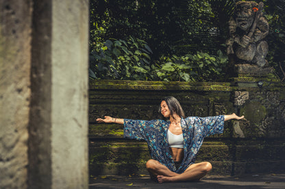 blue orange patterned kimono, blouse, cover-up, light jacket