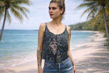 leichtes Boho Sommer Top- 2 Looks- blau gemustert
