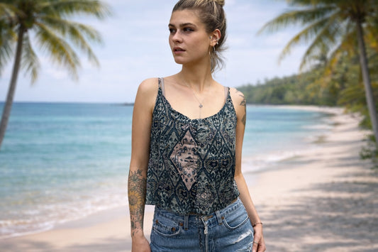 leichtes Boho Sommer Top- 2 Looks- blau gemustert