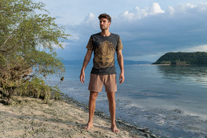 brown patterned t-shirt for men