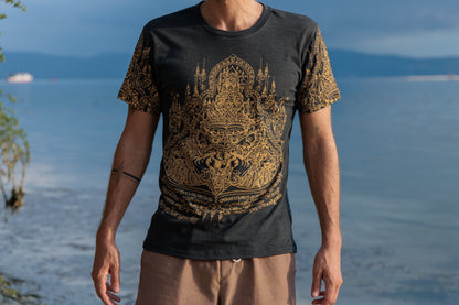 Sak Yant Muay Thai Tattoo Yantra T-Shirt grau beige Tempel