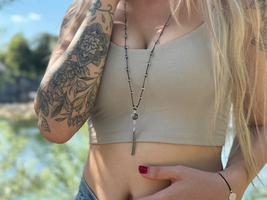 Silver necklace with small tourmaline stones and flowers 