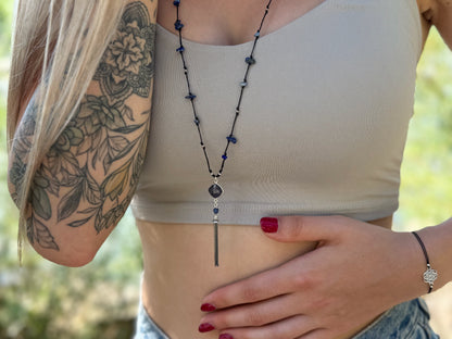 Silver necklace with small tourmaline stones and flowers 