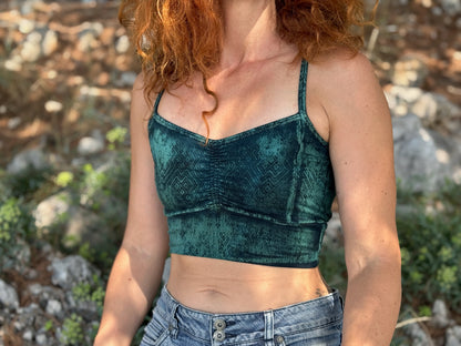 Yoga Top Damen, Sport-Bustier mit Raff-Detail & überkreuztem Rücken in türkis